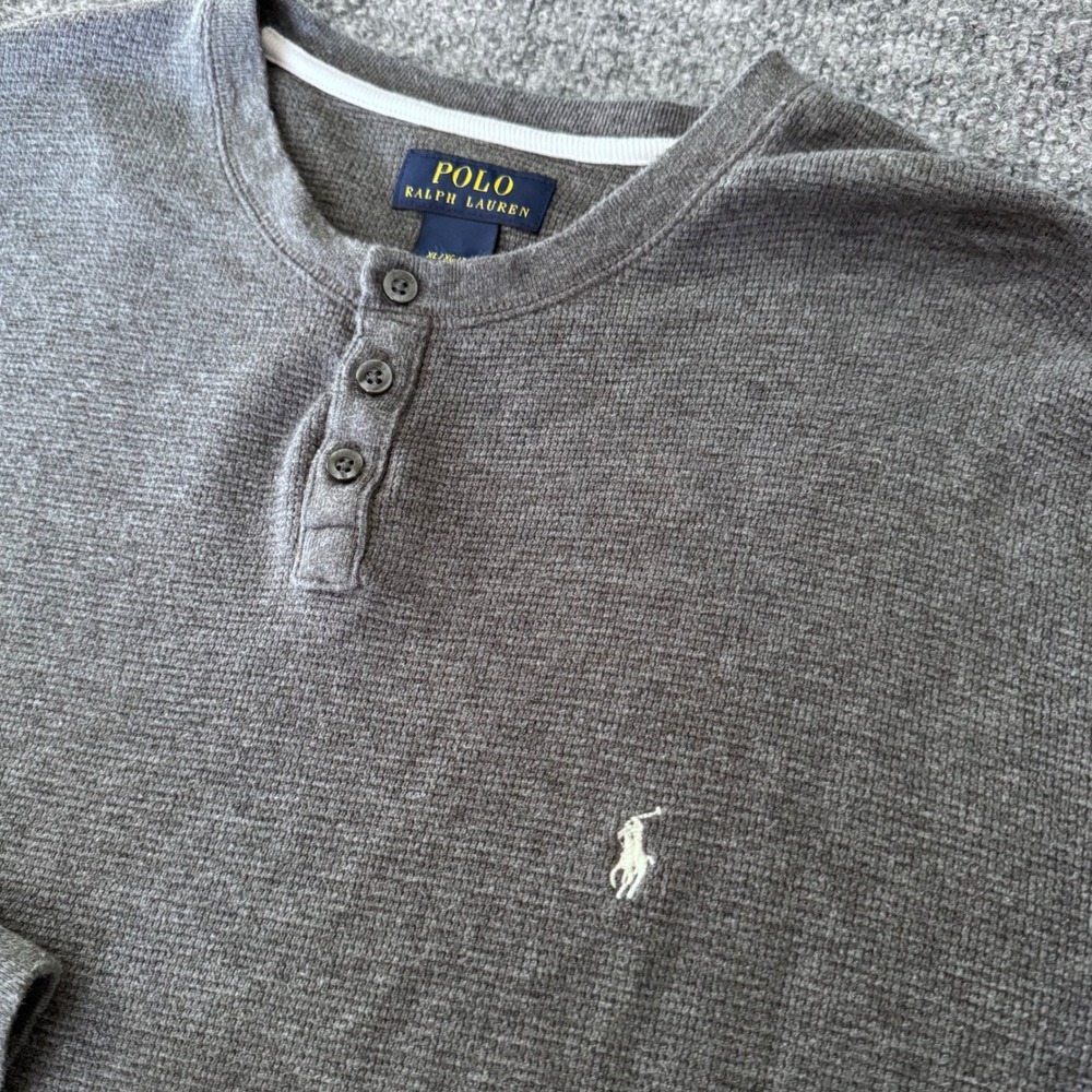 Polo Ralph Lauren Henley Shirt Mens XL Waffle Knit Cotton Regular Fit Gray